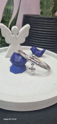 دستبند بنگل استیل دورنگ نقره ای مدل پیچی