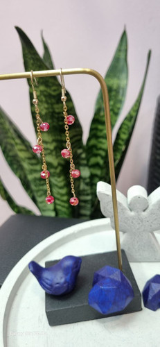 گوشواره استیل زنجیر و کریستال اویز طلایی