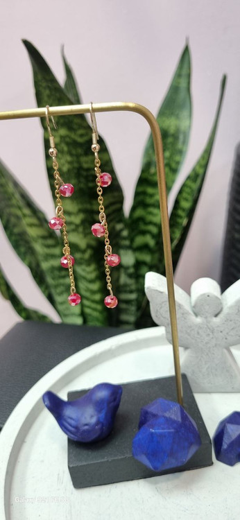 گوشواره استیل زنجیر و کریستال اویز طلایی