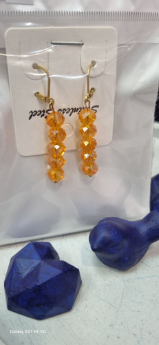 گوشواره استیل طلایی آویز کریستال