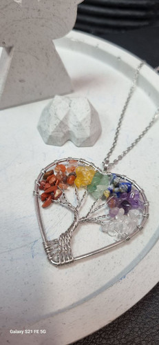 گردنبند استیل با آویز سنگ هفت چاکرا