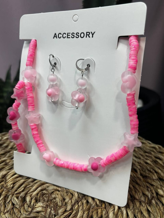 ست دخترانه گردنبند و گوشواره و دستبند فیمو و مهره