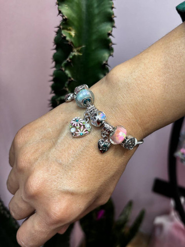 دستبند استیل نقره ای پاندورا آویز دار