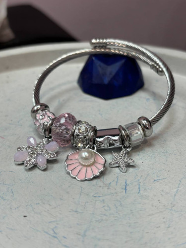 دستبند استیل نقره ای پاندورا آویز دار