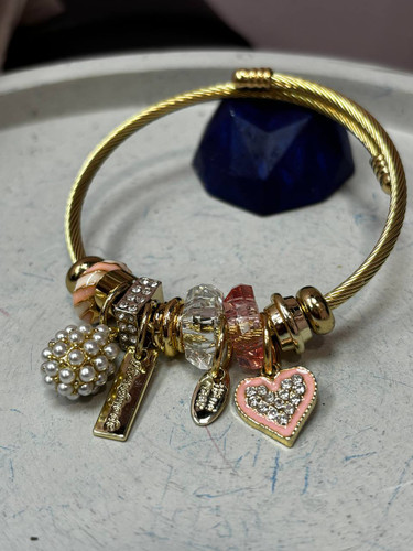 دستبند استیل طلایی پاندورا آویز دار