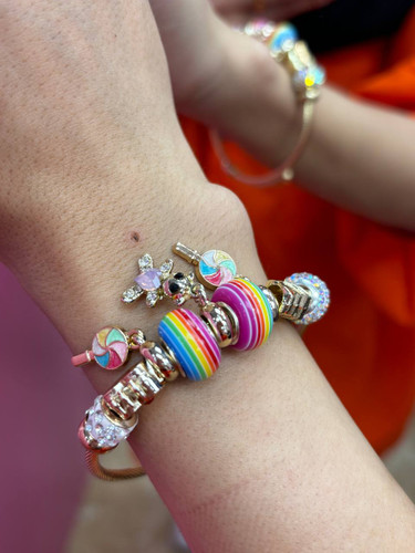 دستبند استیل نقره ای پاندورا آویز دار ابنباتی