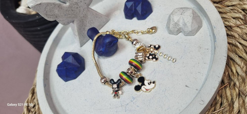 دستبند استیل طلایی پاندورا آویز دار