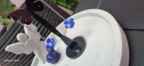 گوشواره استیل طلایی آویز گوی سنگ کریستال ابی دو رنگ