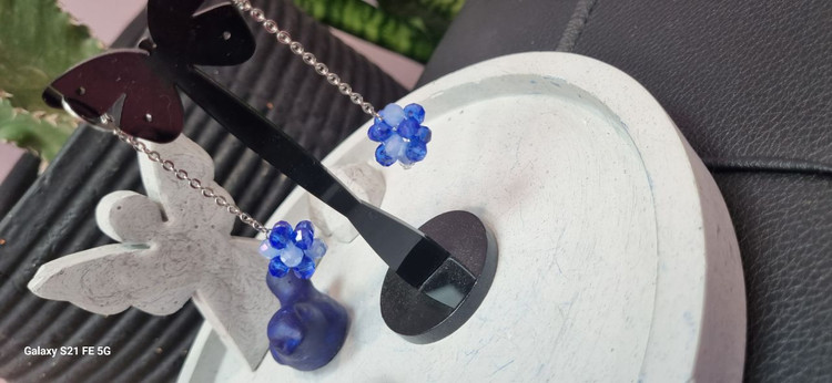 گوشواره استیل طلایی آویز گوی سنگ کریستال ابی دو رنگ