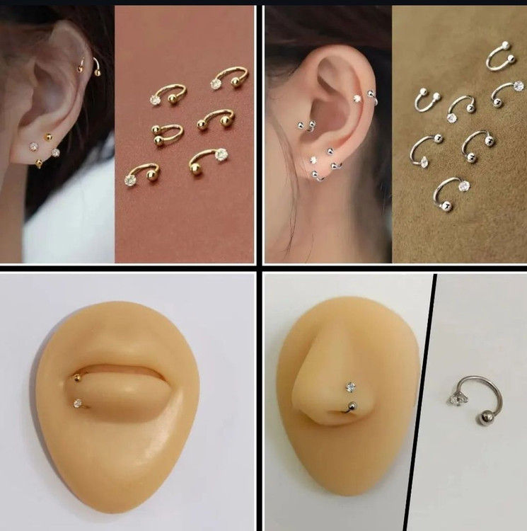 پرسینگ گوش و لب و سپتام و بینی دو طرف نگین نقره ای