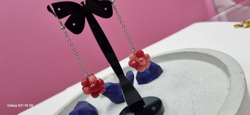 گوشواره استیل اویز گوی سنگ طبیعی جید