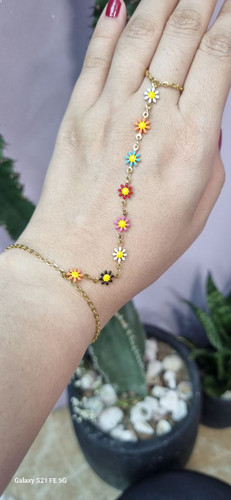 دستبند استیل تمیمه بابونه رنگی