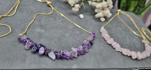 گردنبند استیل آسانسوری سنگ طبیعی آمیتیس