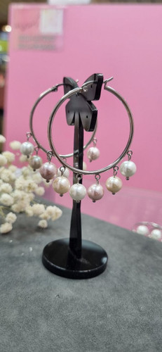 گوشواره استیل حلقه ای آویز مروارید شل