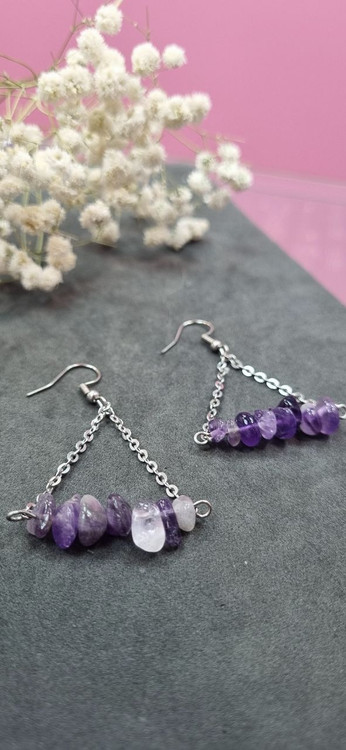 گوشواره استیل آویز سنگ طبیعی امیتیس