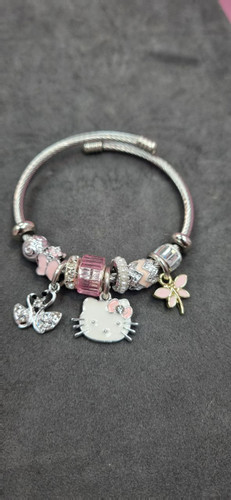 دستبند استیل نقره ای پاندورا آویز دار