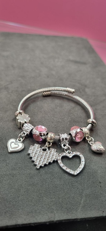 دستبند استیل نقره ای پاندورا آویز دار