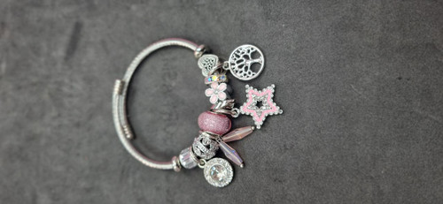 دستبند استیل نقره ای پاندورا آویز دار