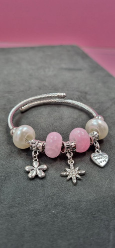 دستبند استیل نقره ای پاندورا آویز دار