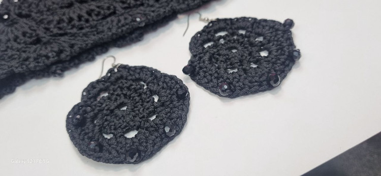 ست کلاه و گوشواره بافت کتان