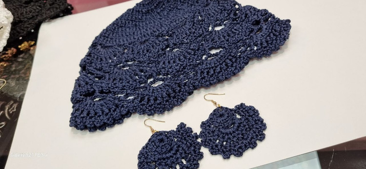 ست کلاه و گوشواره بافت کتان