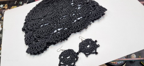 ست کلاه و گوشواره بافت کتان