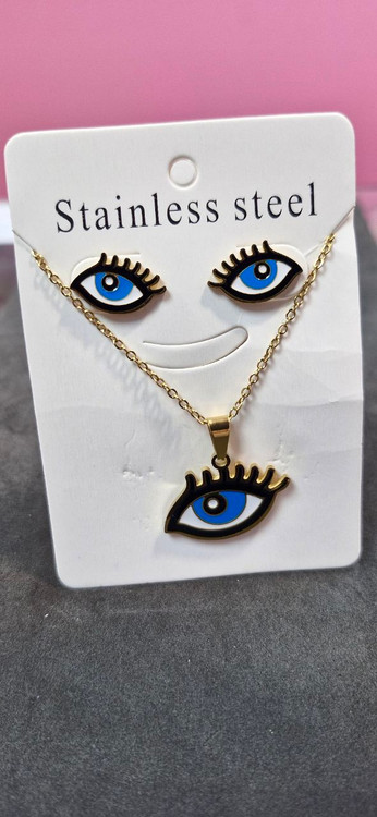 نیم ست گردنبند و گوشواره استیل طلایی