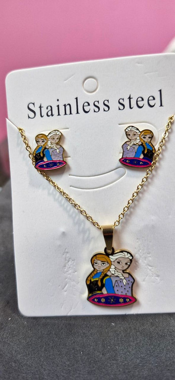 نیم ست دخترانه گردنبند و گوشواره استیل طلایی