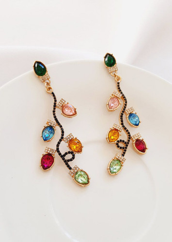 گوشواره میخی اویز نگین دار رنگی