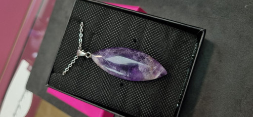 گردنبند استیل با آویز سنگ آمیتیس