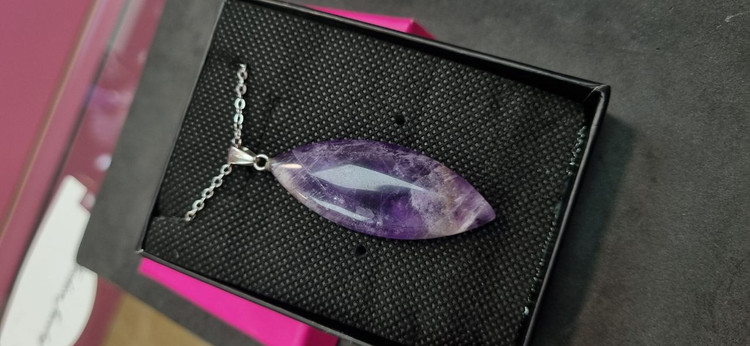 گردنبند استیل با آویز سنگ آمیتیس