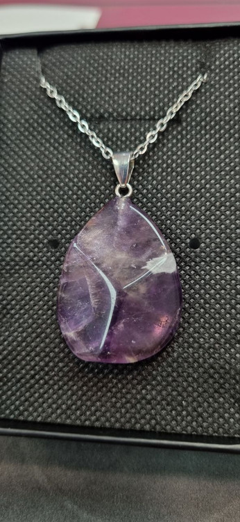 گردنبند استیل با آویز سنگ آمیتیس