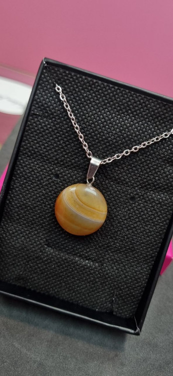 گردنبند استیل با آویز سنگ عقیق